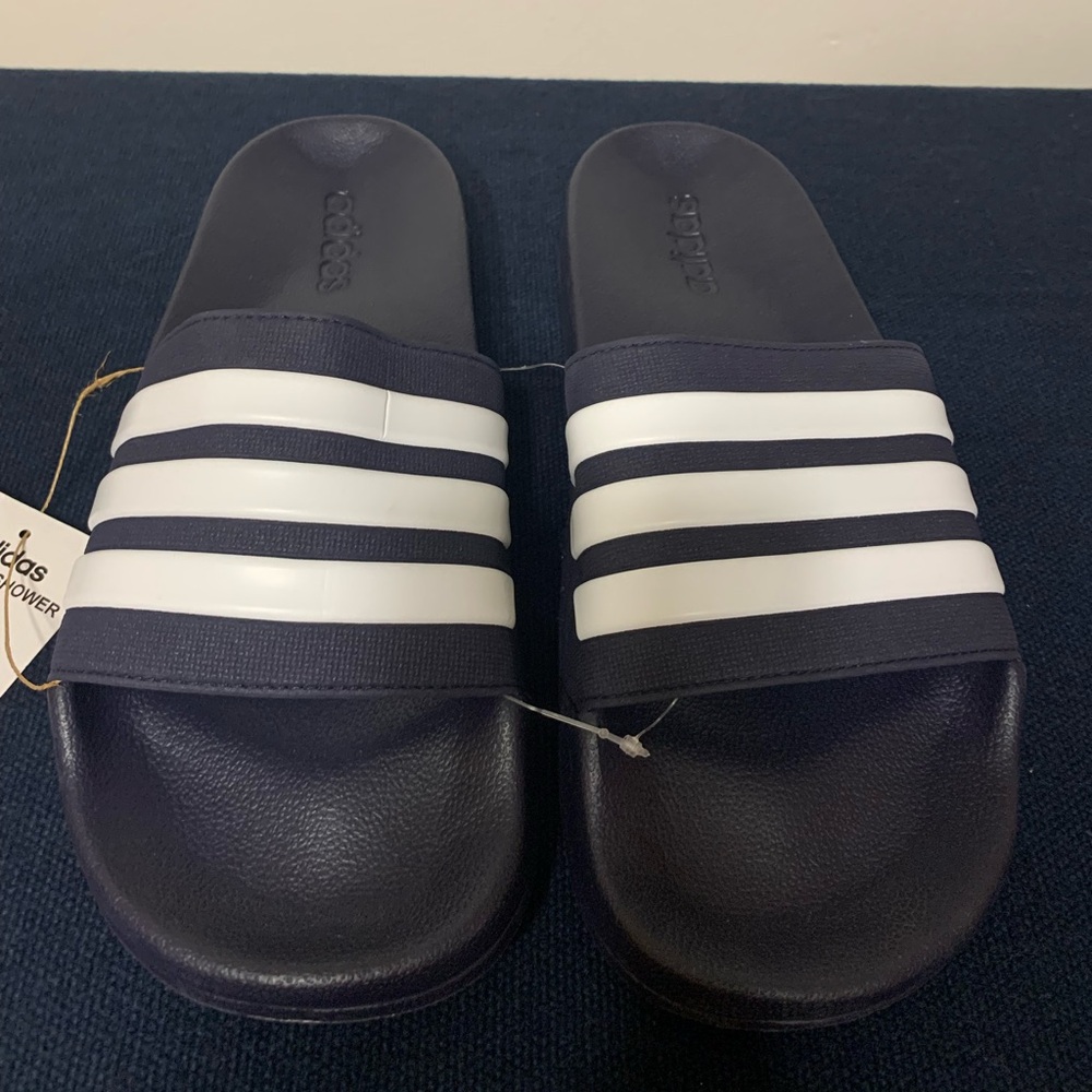 Adidas Navy and White Slide Sandals Size 12